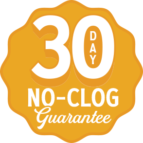 No Clog 30 Day Guarantee Badge